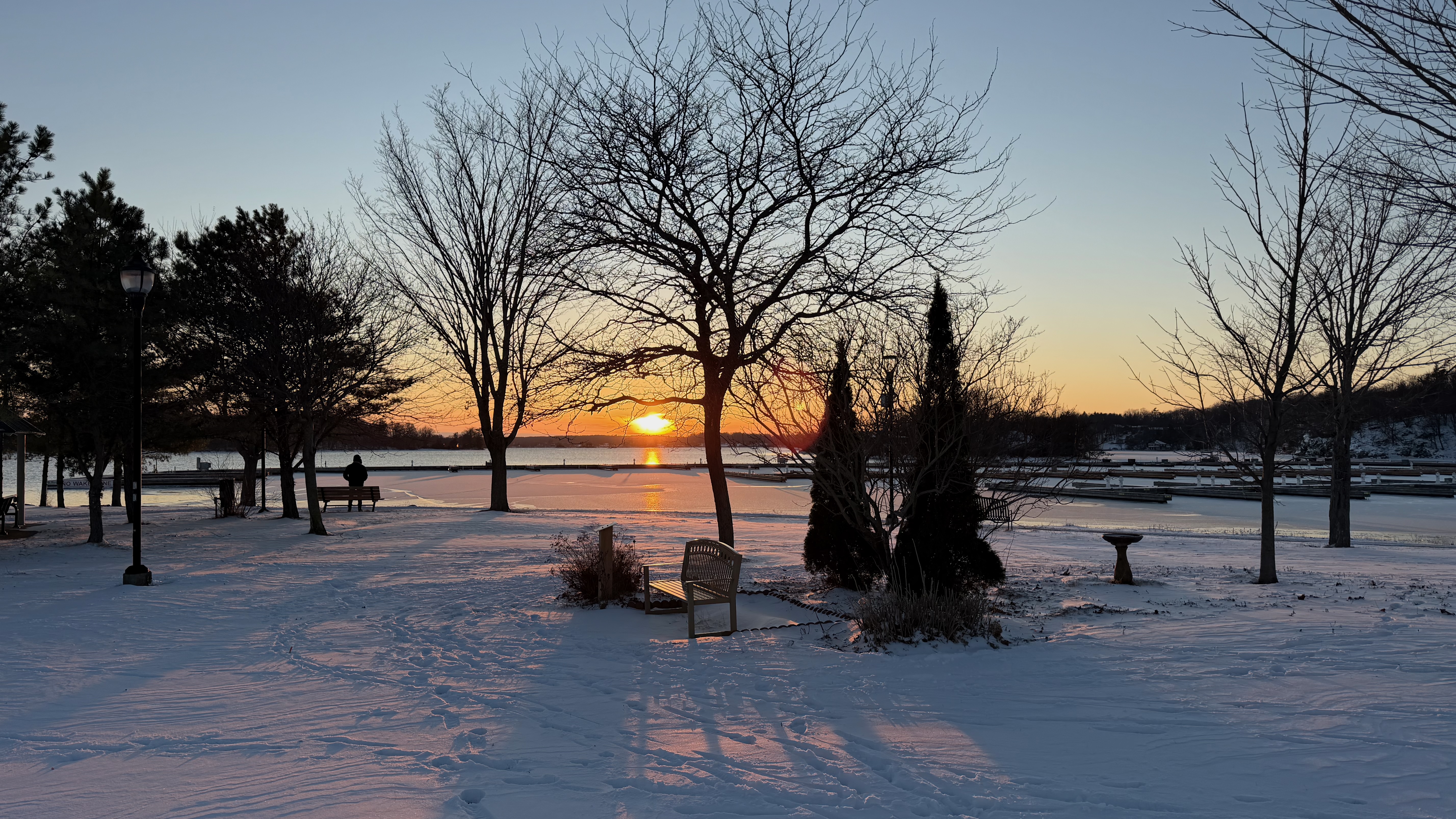 Winter view of Joel Stone Park and the St. Lawrence River, Gananoque